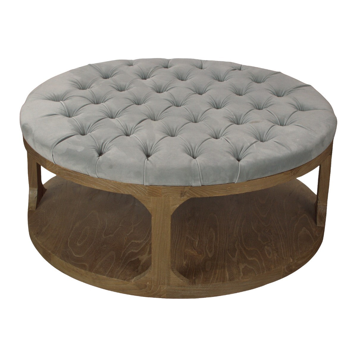 Reginald Tufted Velvet & Pine Ottoman