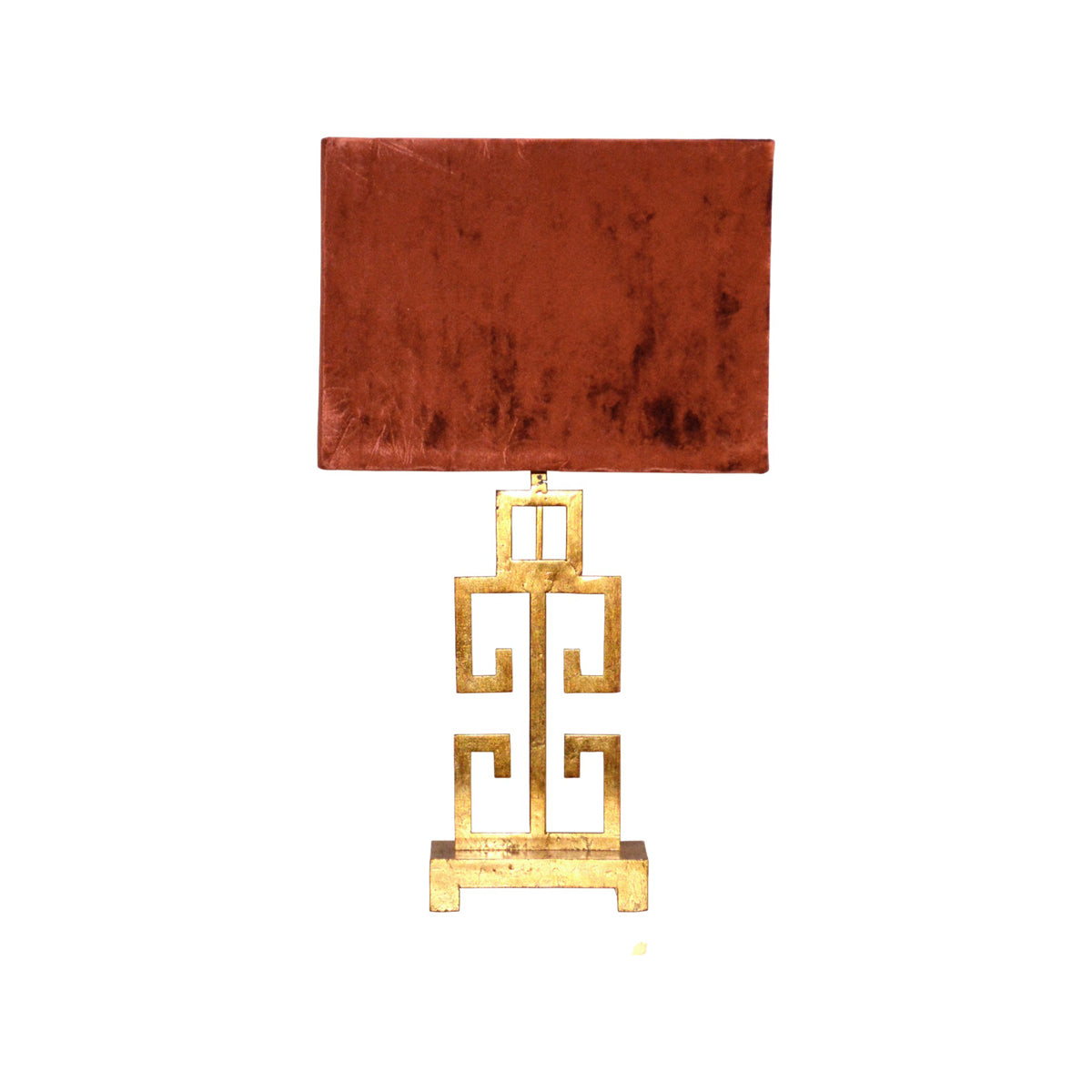 Manuel table lamp with stepped geometric metal base and velvet shade