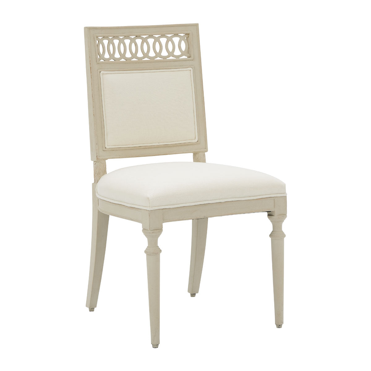 Dining chair with a carved birch frame, openwork back and upholstered seat