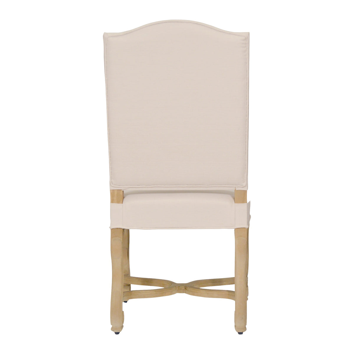 Dining chair with a carved oak frame and tailored linen upholstery