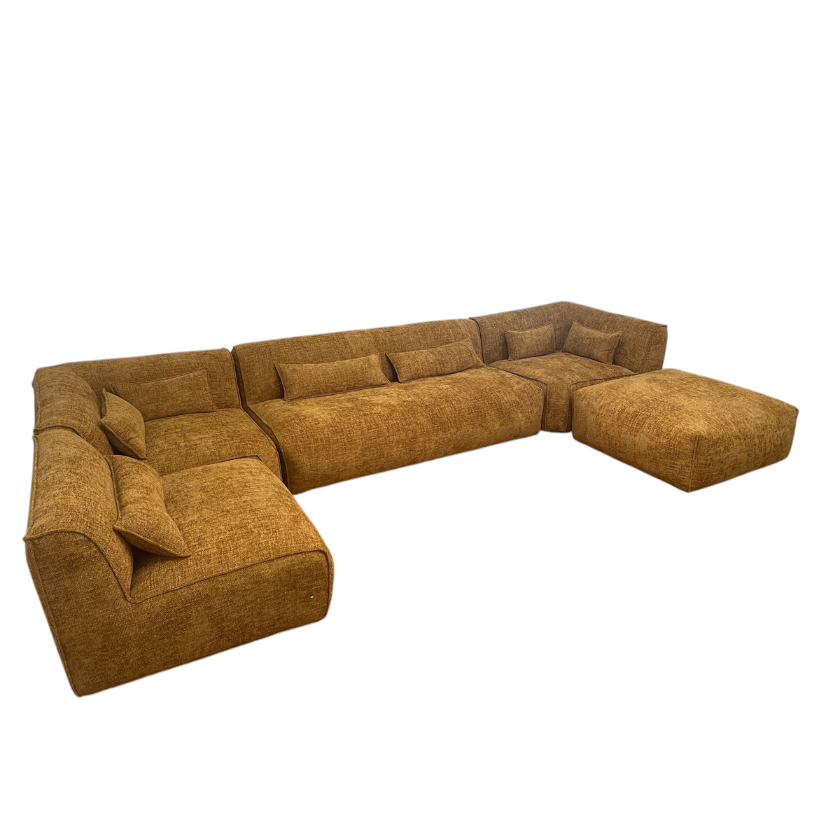 Sussex two-seater sofa in textured Renegade Mustard fabric with curved corners