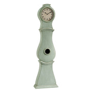 Tall Mora floor clock with a curved silhouette in Gustavian green