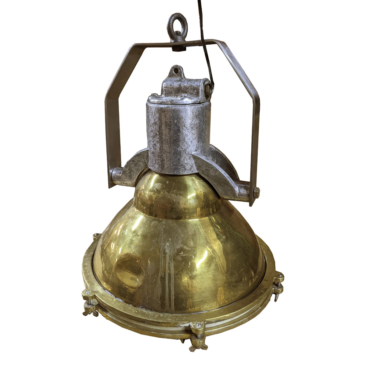 Salvaged medium brass and aluminum marine hanging light