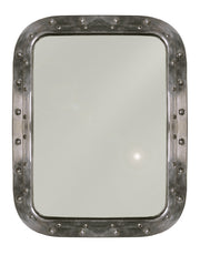 Mirror set in a squared salvaged aluminum ship porthole