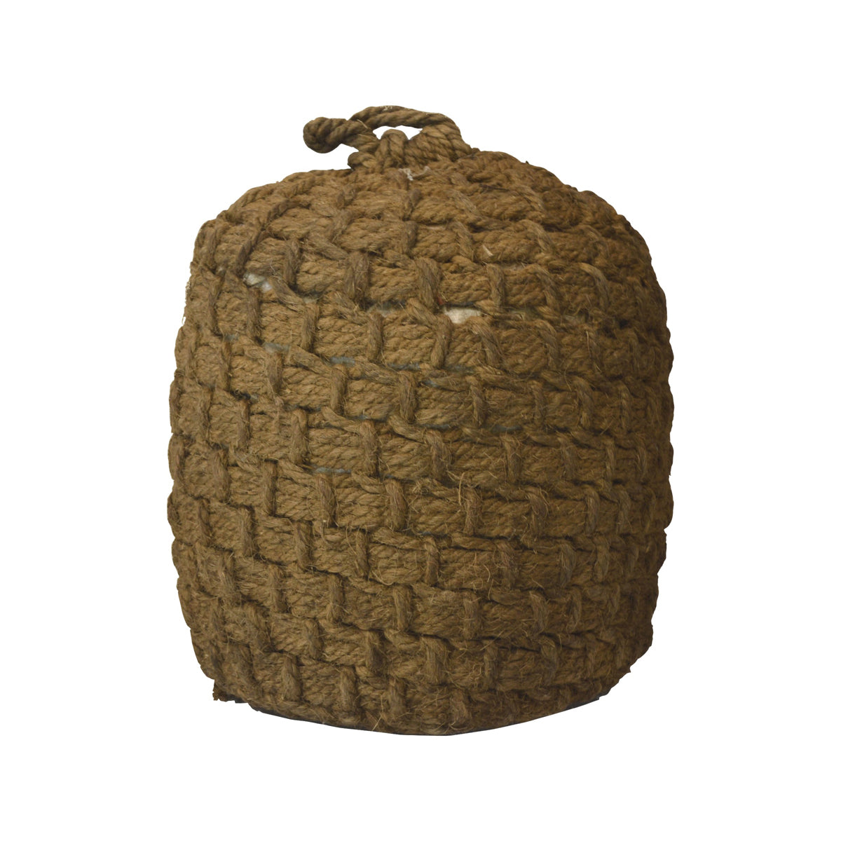 Compact sphere of thick hand-knotted rope with a top loop