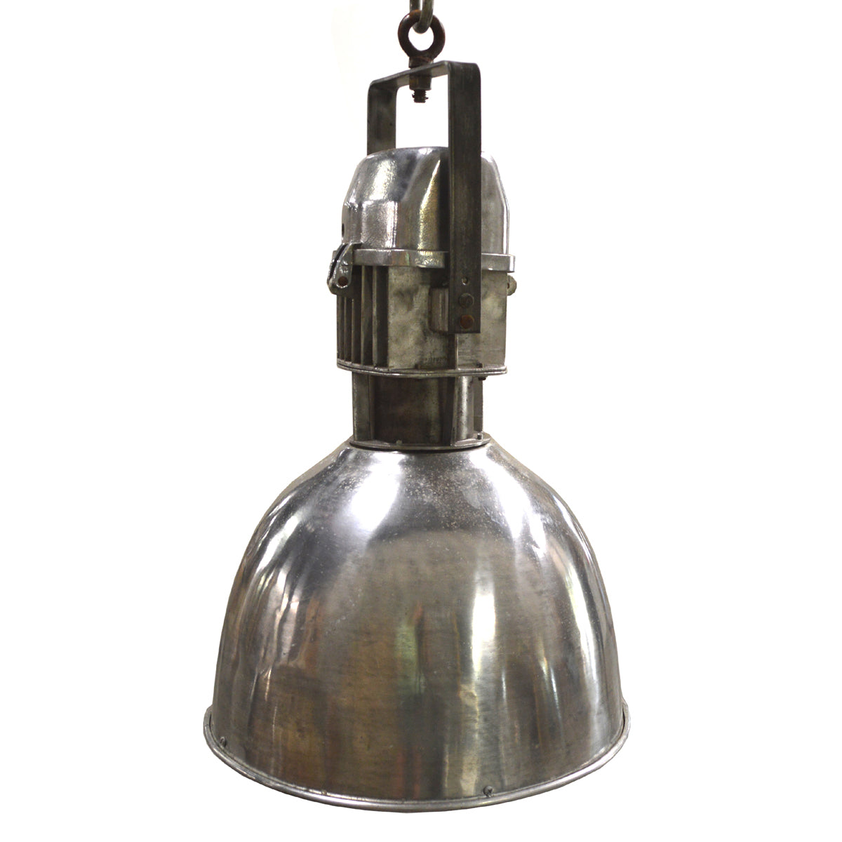 Salvaged aluminum industrial marine light with protective cage