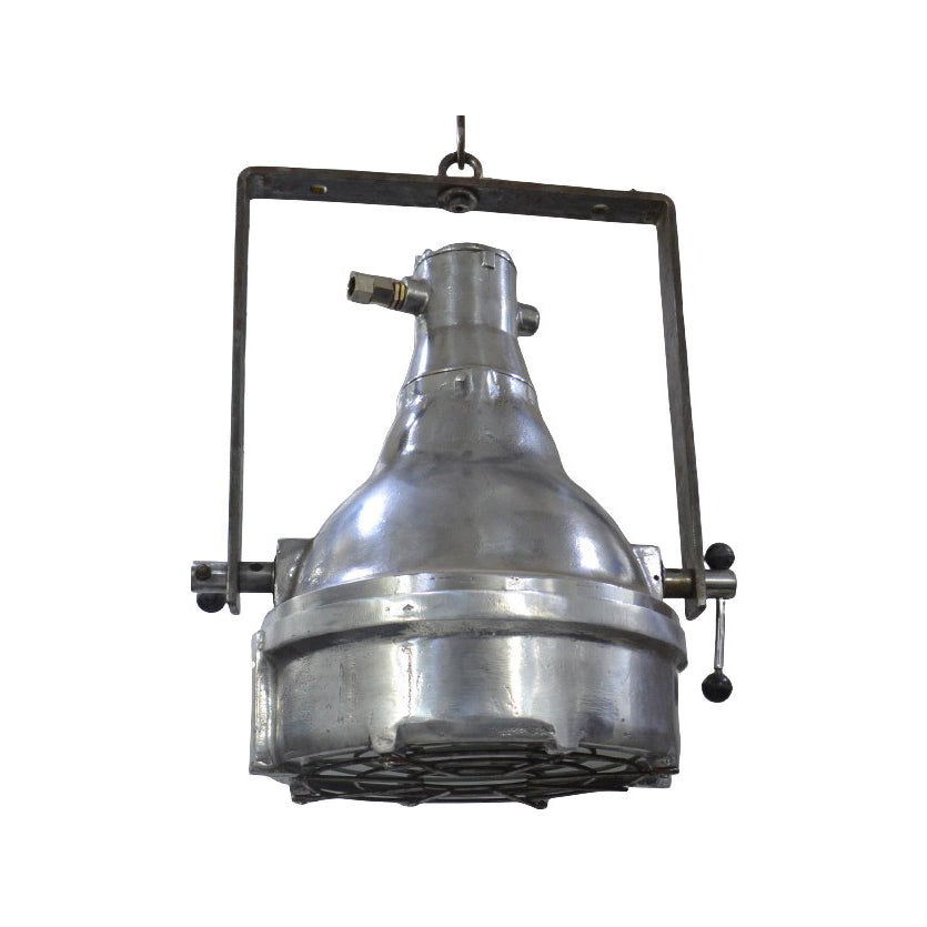 Salvaged heavy cast aluminum marine hanging light