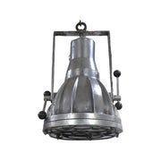 Salvaged ribbed aluminum marine light with protective cage