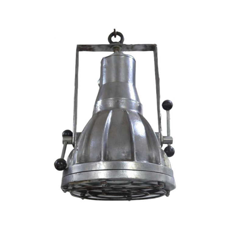 Salvaged ribbed aluminum marine light with protective cage