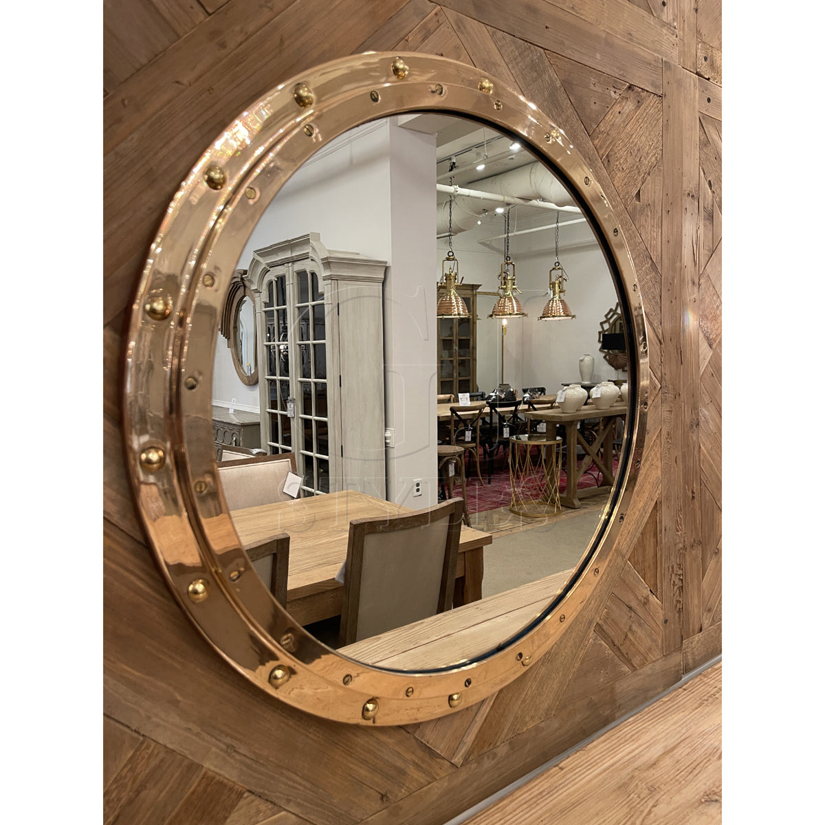 Brass Fixed Round Porthole Mirror