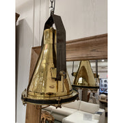 Salvaged brass marine hanging light with protective cage