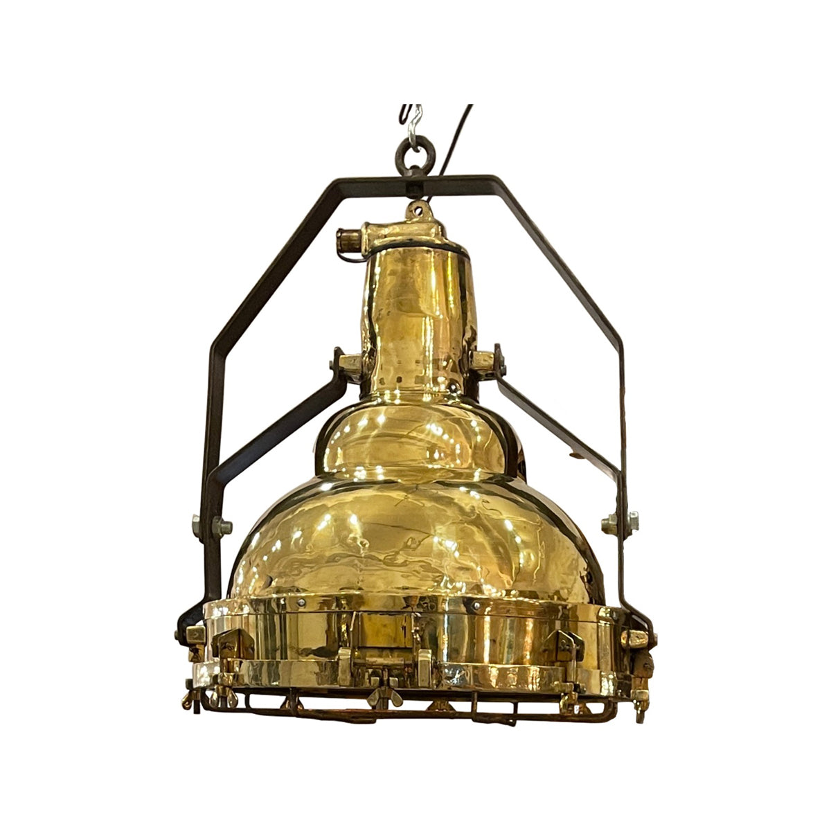 Large salvaged brass marine hanging pendant light