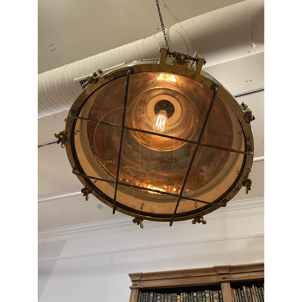 Large salvaged brass marine hanging pendant light