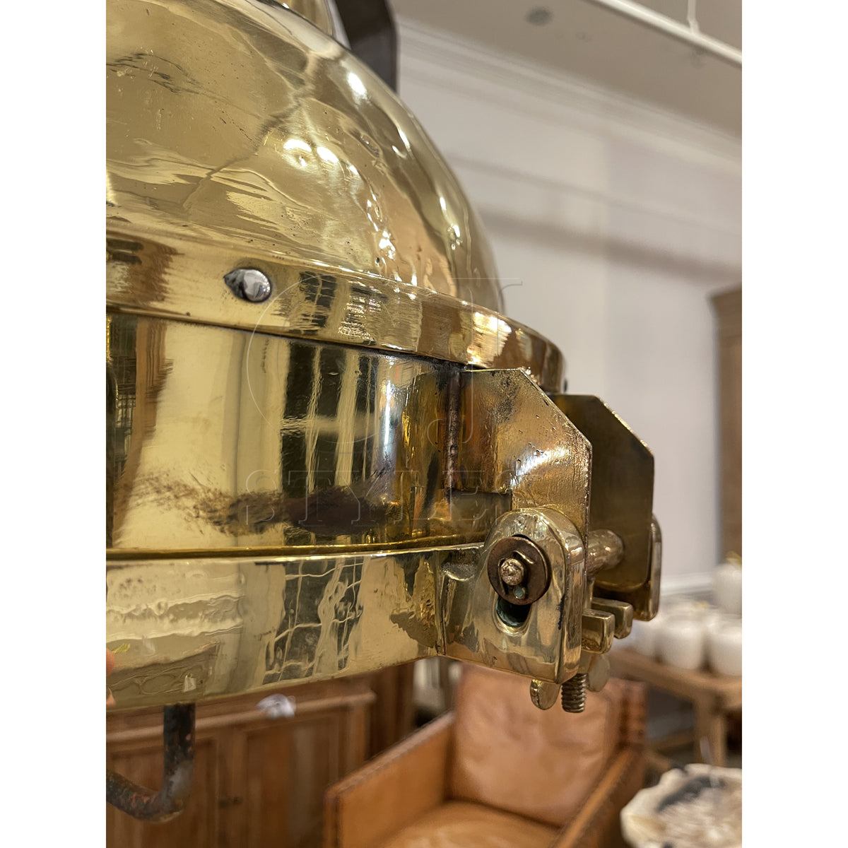 Large salvaged brass marine hanging pendant light