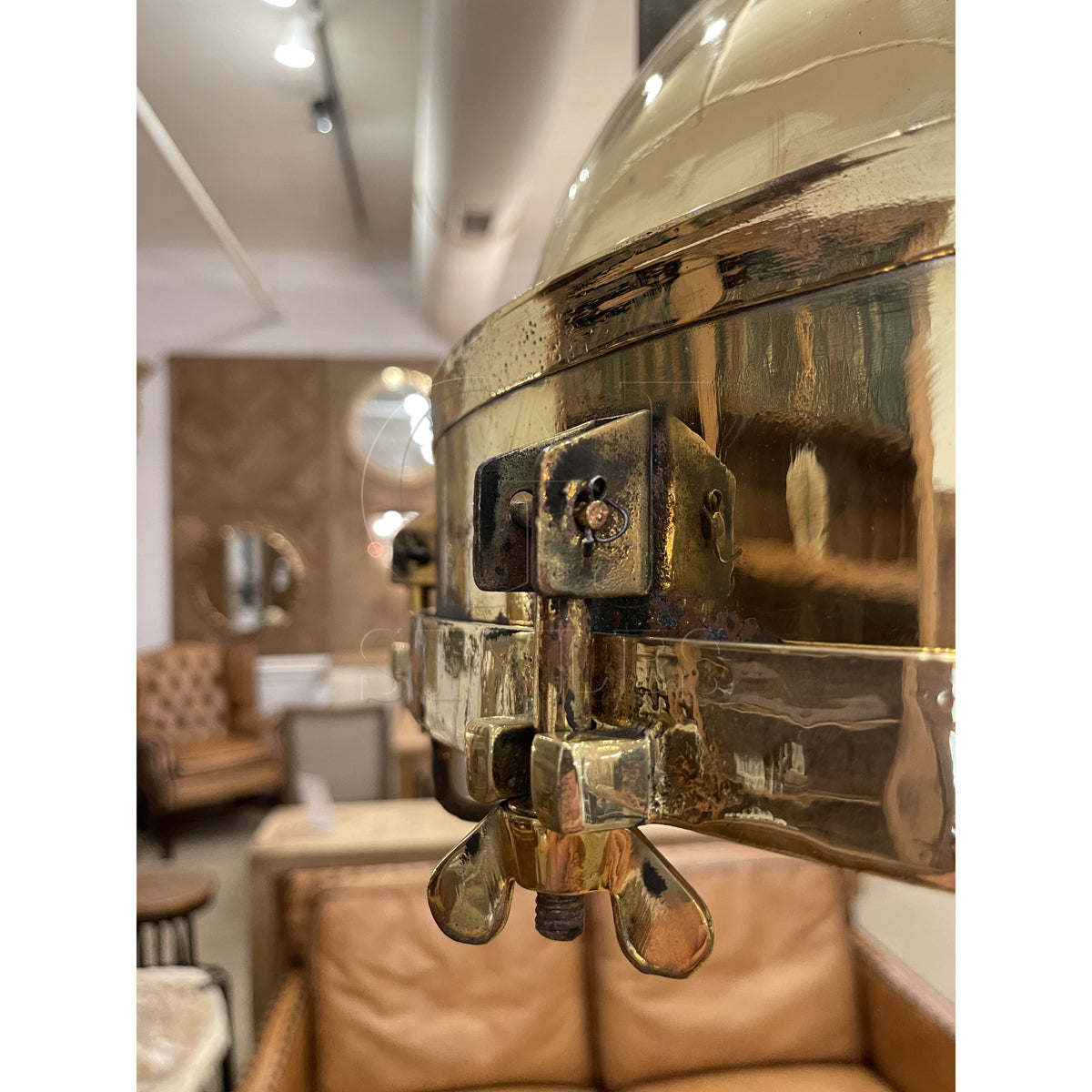 Large salvaged brass marine hanging pendant light
