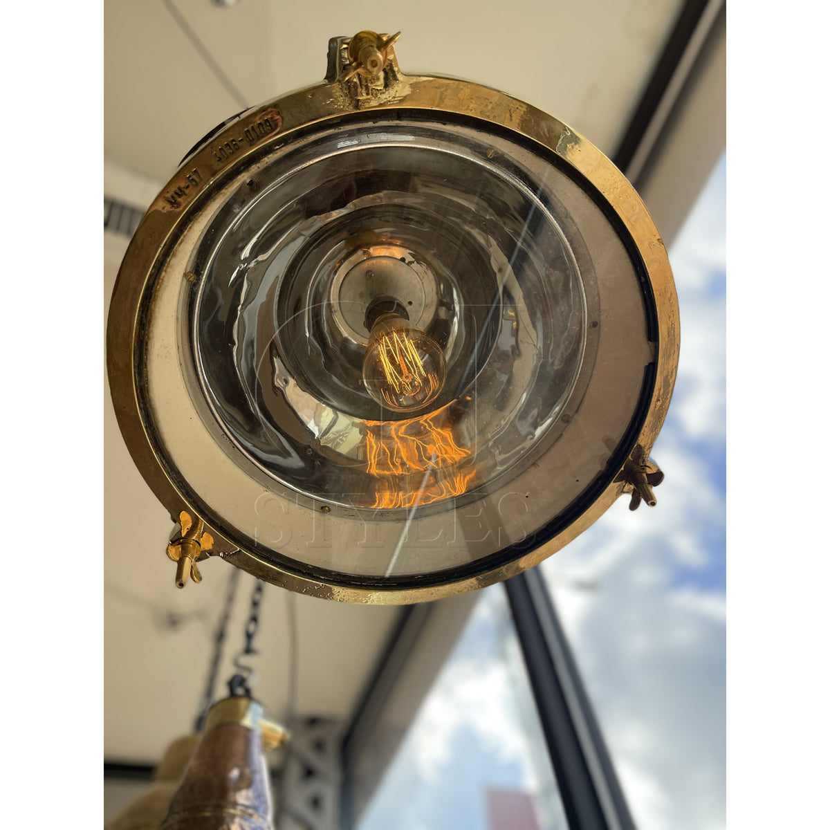 Salvaged cast brass marine hanging light