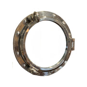 Mirror in a round salvaged aluminum opening ship porthole