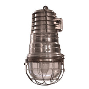 Salvaged explosion-proof marine pendant light with guarded glass lens