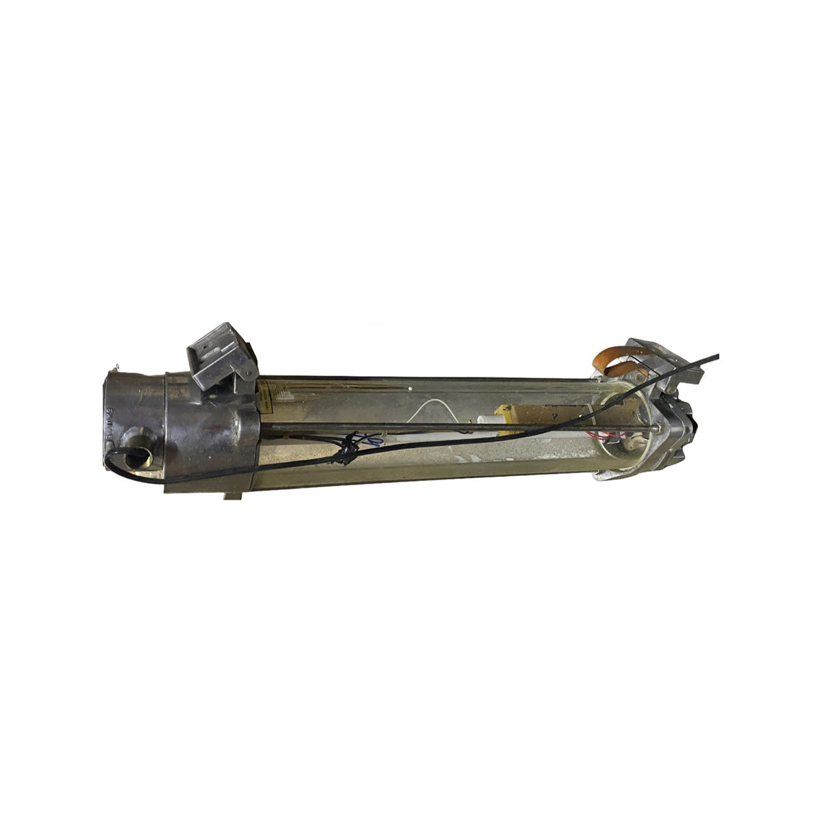 Small salvaged heavy duty German industrial tube light with metal housing