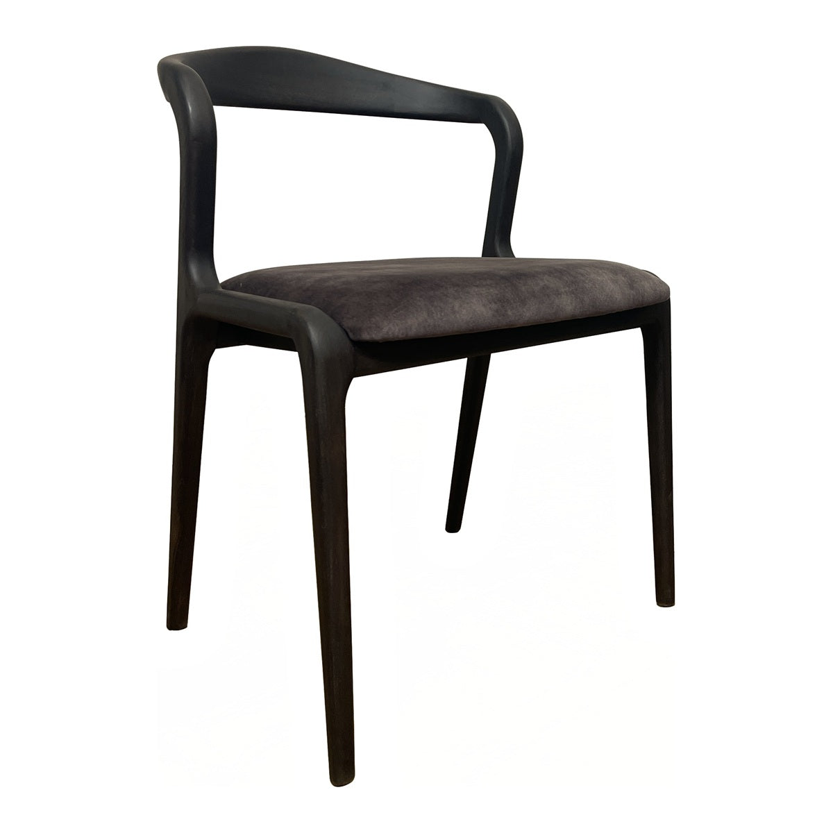 Modern side chair with a continuous birch frame in dark grey upholstery