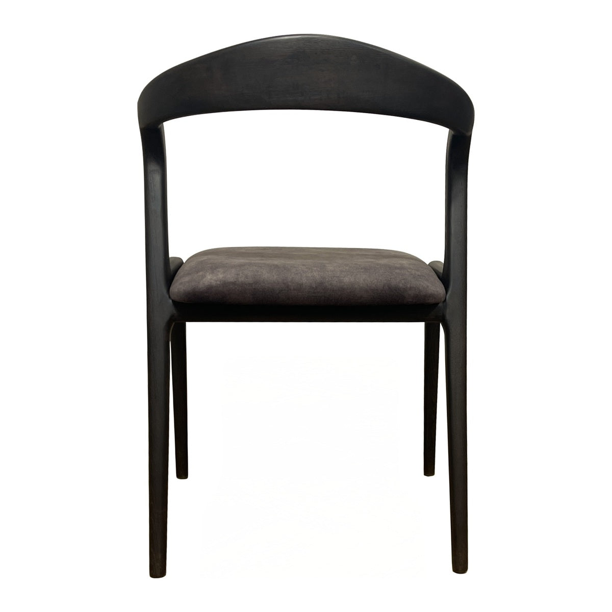 Modern side chair with a continuous birch frame in dark grey upholstery
