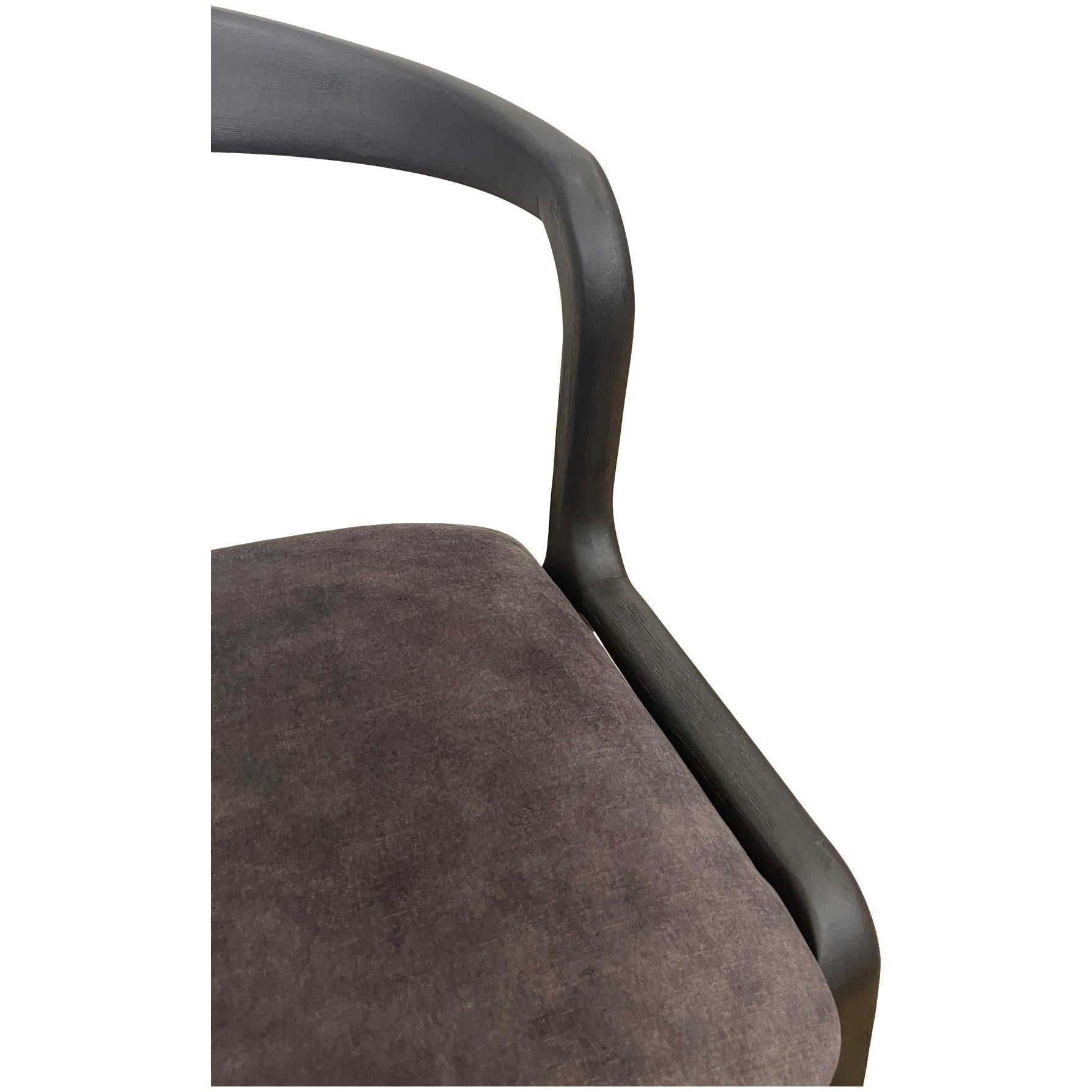 Modern side chair with a continuous birch frame in dark grey upholstery