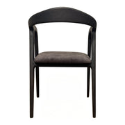 Modern armchair with a continuous birch frame and integrated arms in dark grey