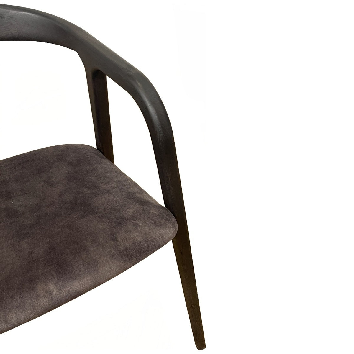 Modern armchair with a continuous birch frame and integrated arms in dark grey