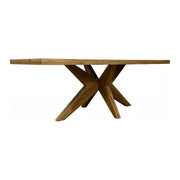 Solid oak dining table with parquet top on an intersecting pedestal base