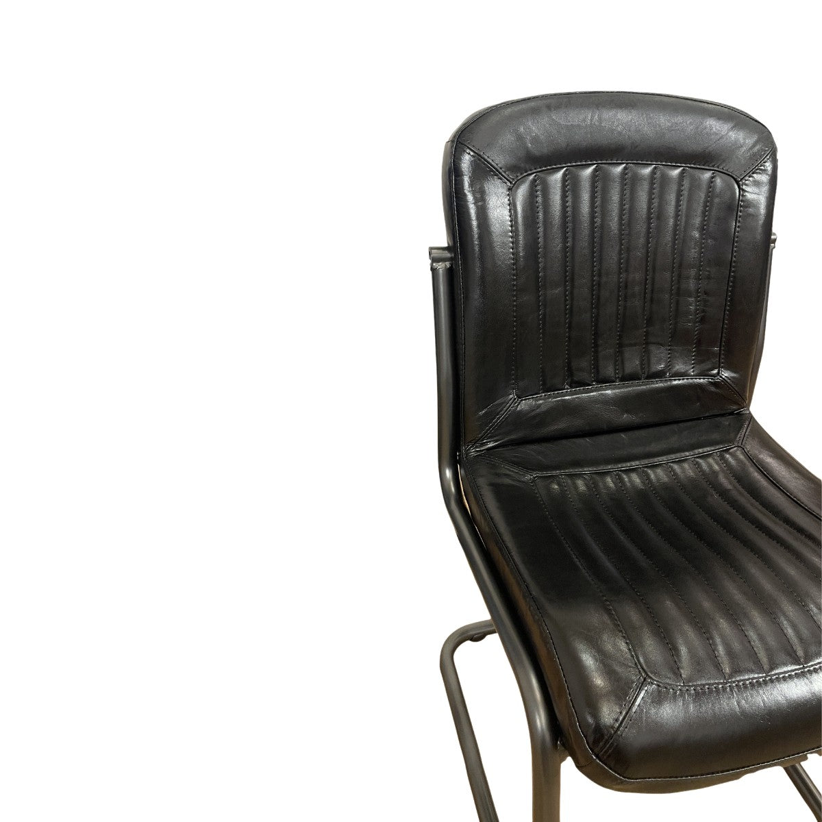 Black leather side chair with a channeled back on a cantilevered steel frame