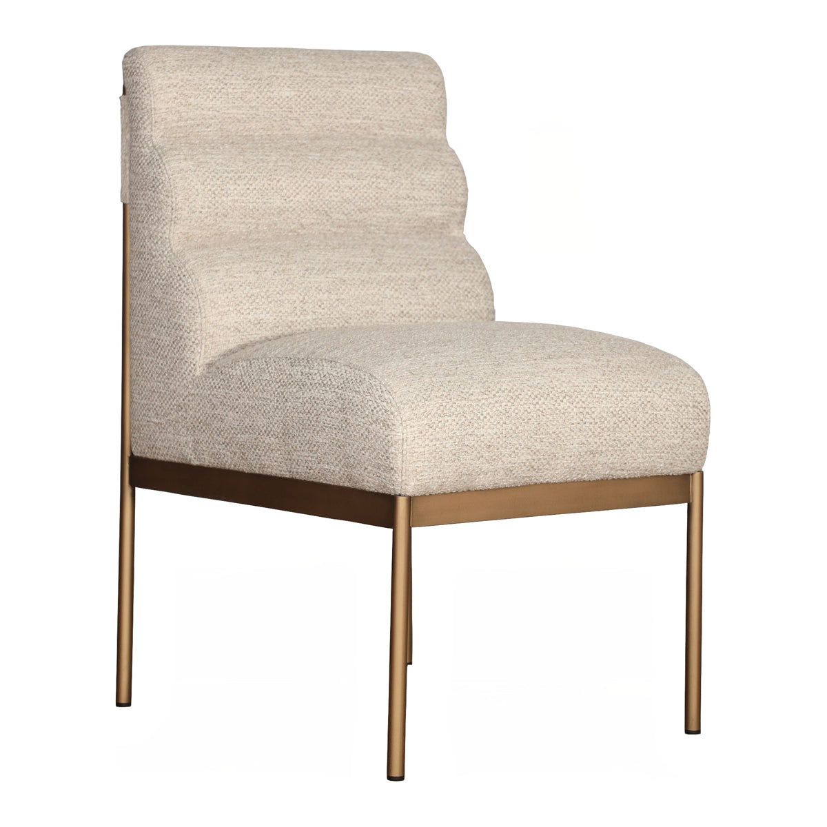 Cream upholstered dining chair on an old gold steel frame