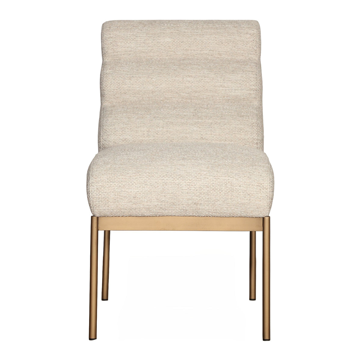 Cream upholstered dining chair on an old gold steel frame
