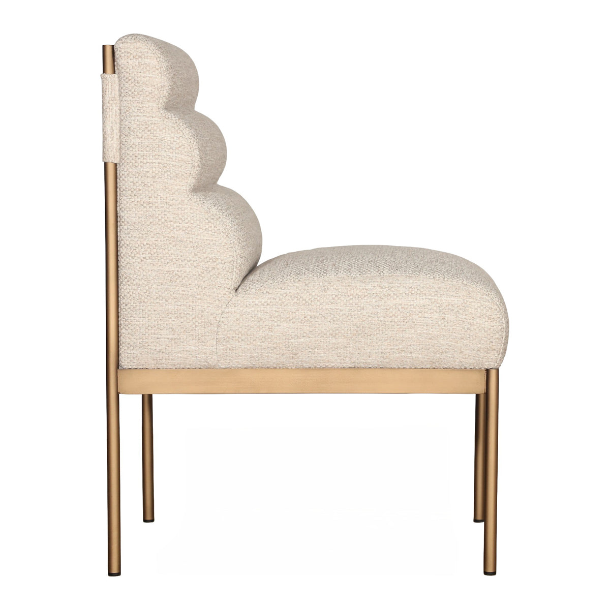 Cream upholstered dining chair on an old gold steel frame