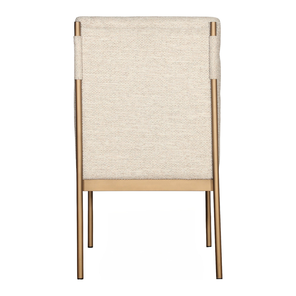 Cream upholstered dining chair on an old gold steel frame