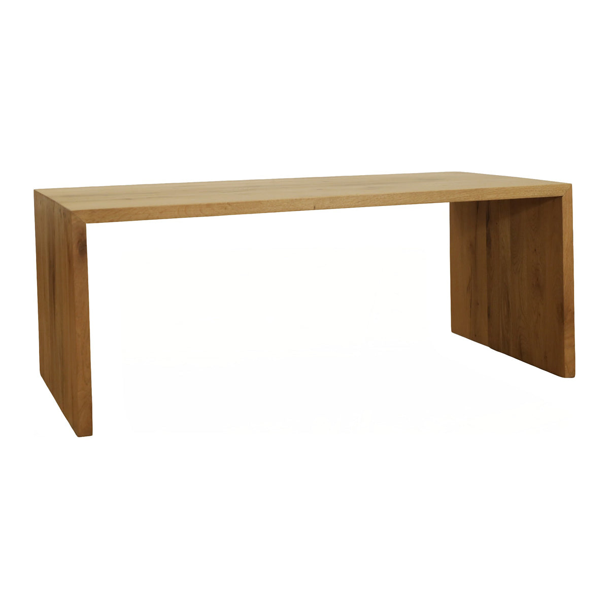 Solid oak honey-finish coffee table with slab top on panel legs