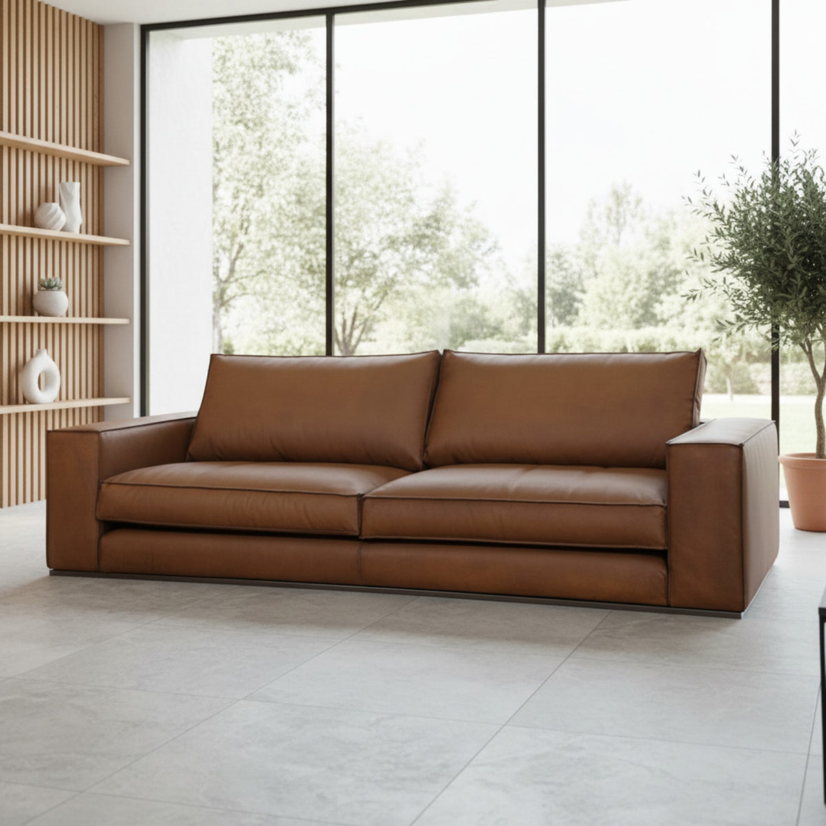Sienna Large Sofa in Matte Brown Leather