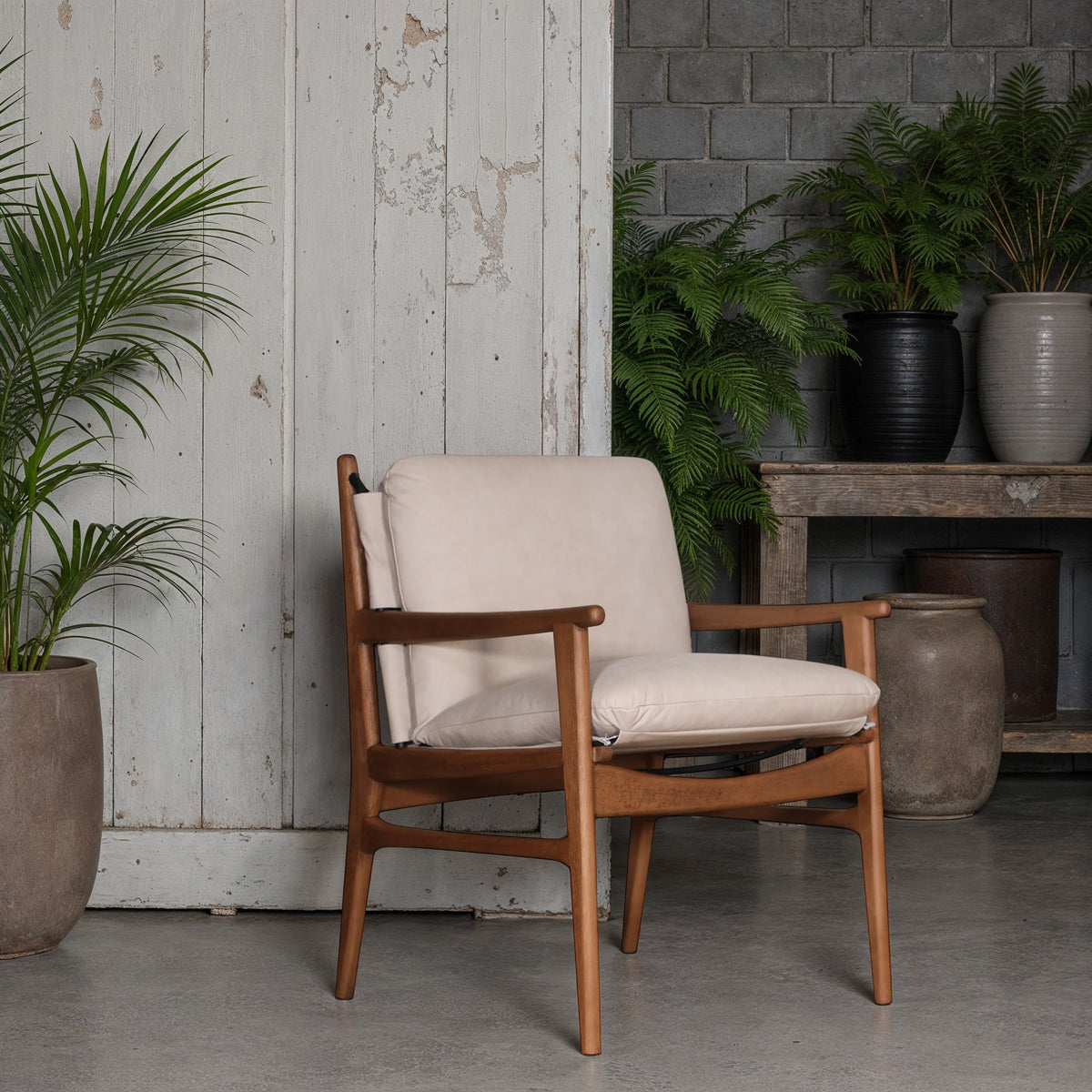 Dining arm chair with a birch frame and beige upholstery