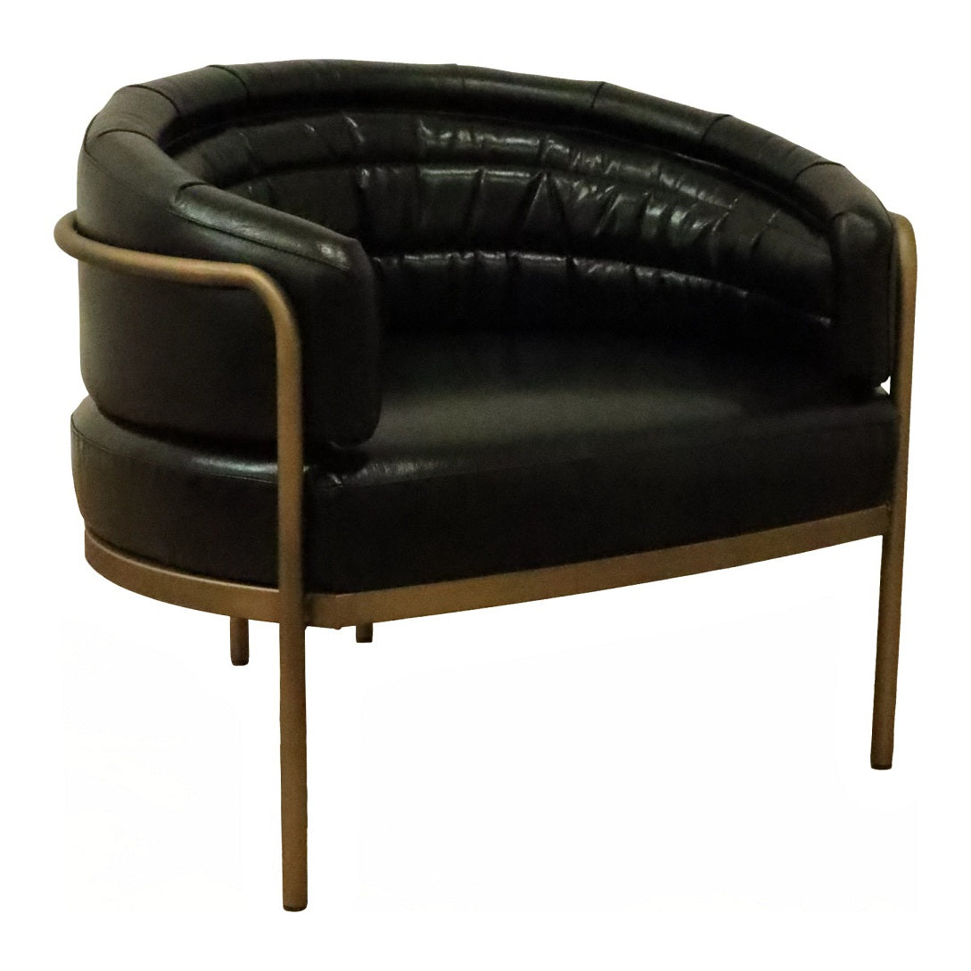 Amelie Club Chair in Black Leather with Gold Detail