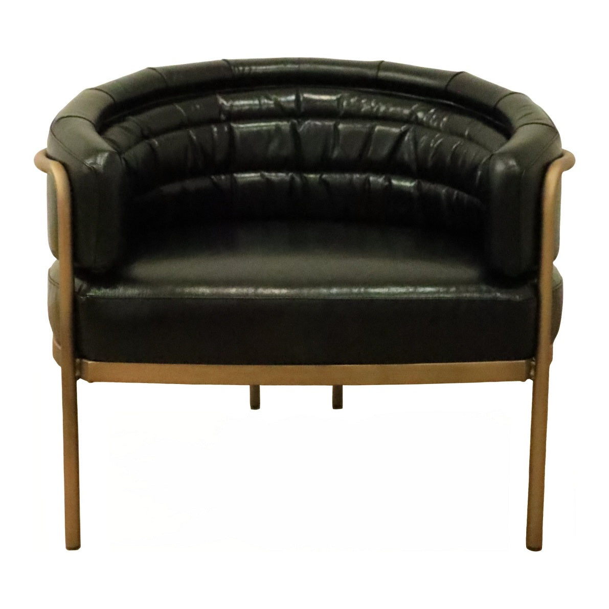 Amelie Club Chair in Black Leather with Gold Detail