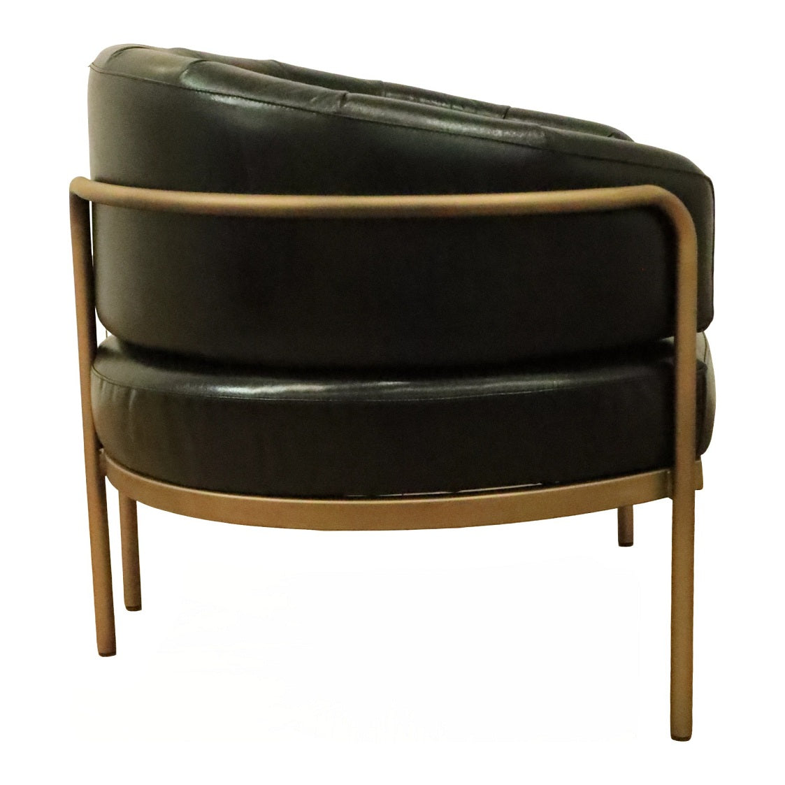 Amelie Club Chair in Black Leather with Gold Detail
