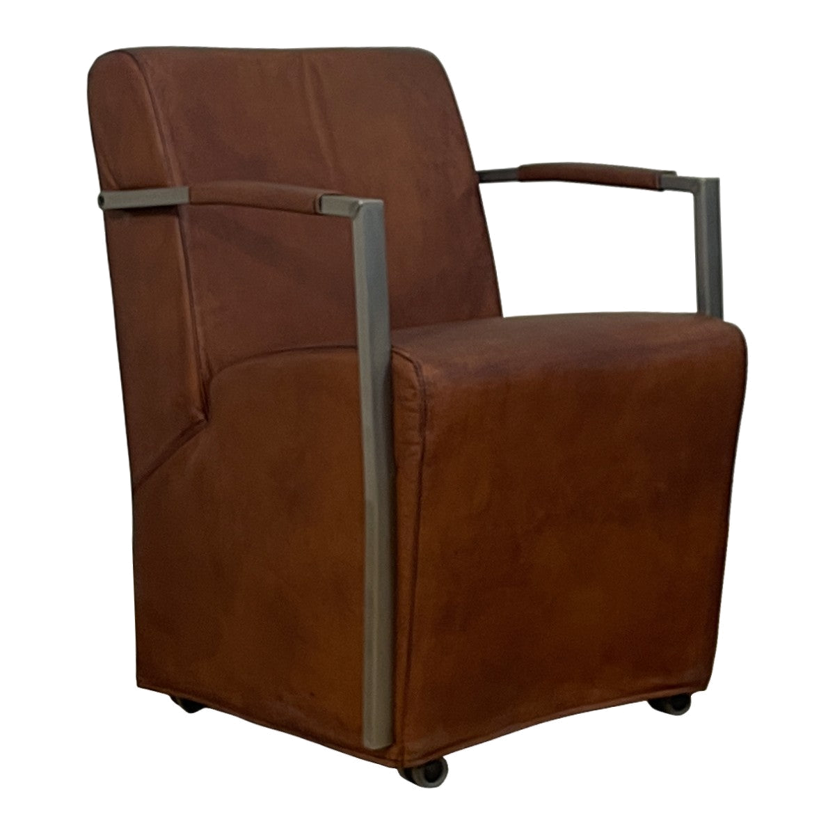 Bock Chair Metal Arms Lt Brown Leather