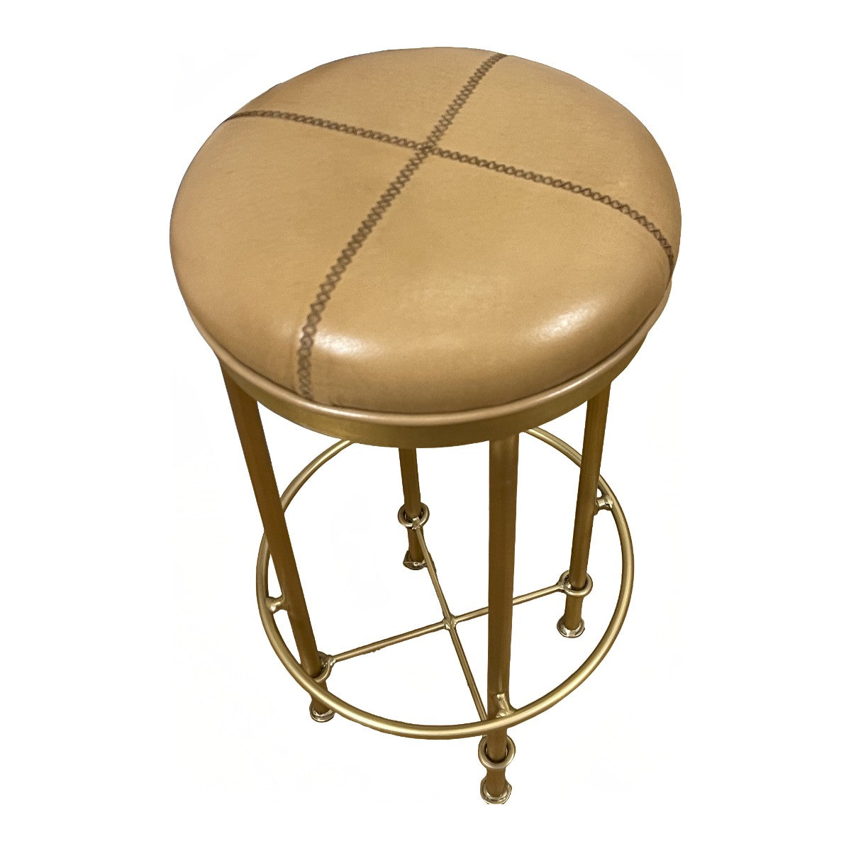 Barstool in camel leather with an old gold metal frame