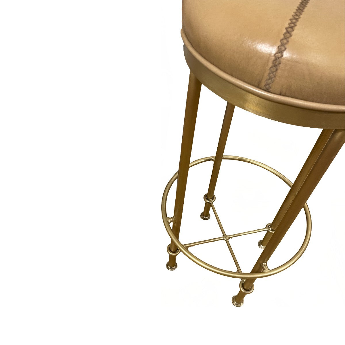 Barstool in camel leather with an old gold metal frame