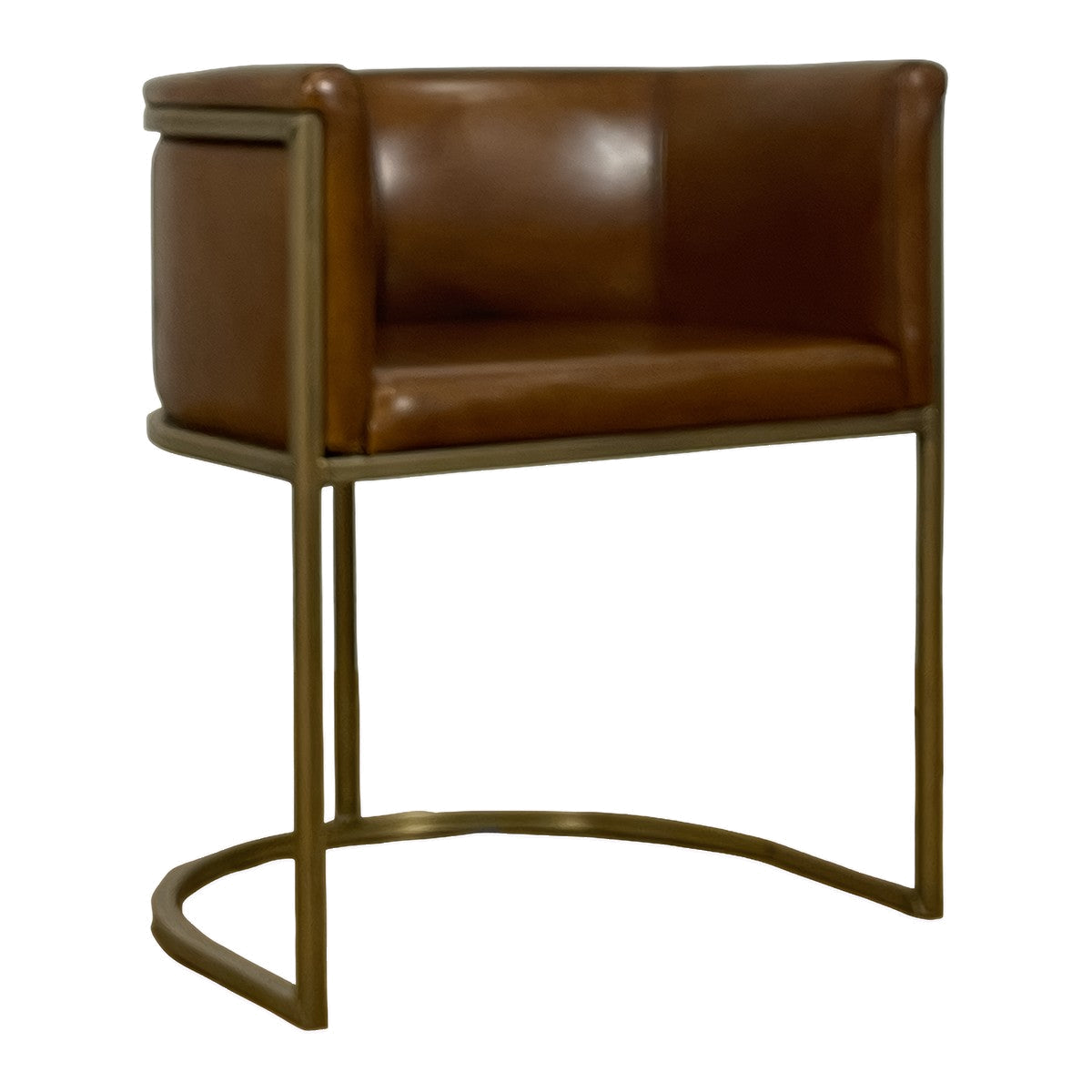 Enrique Brown Leather Armchair Brass
