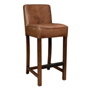 Barstool in light brown buffalo leather on a solid wood frame