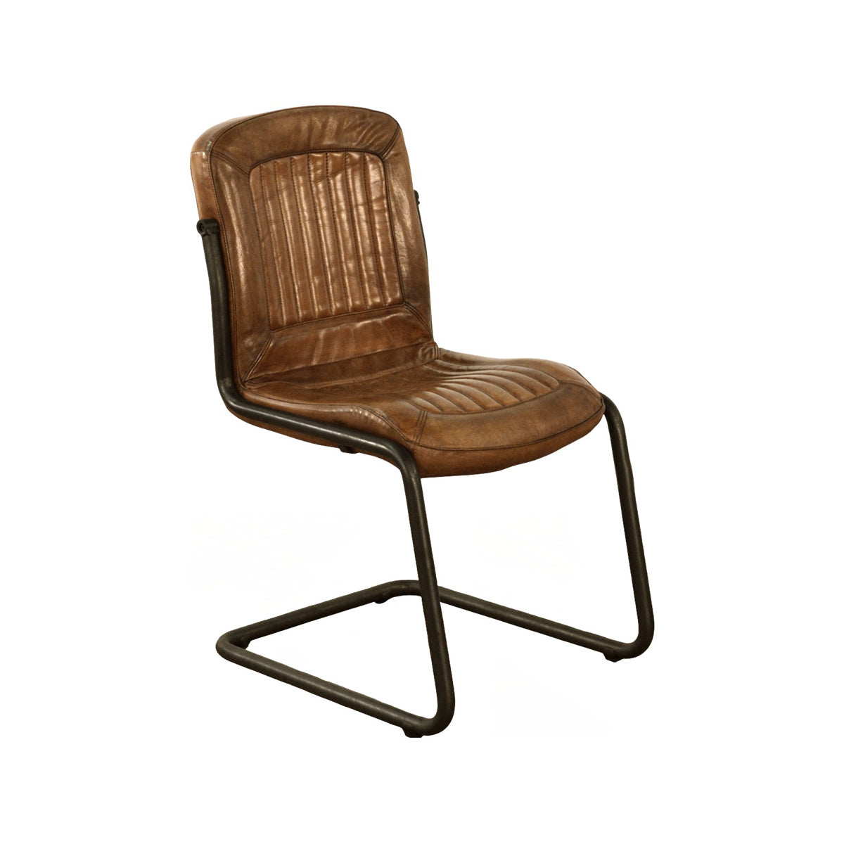 Modern side chair in light brown leather with a clean, upright silhouette