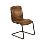 Modern side chair in light brown leather with a clean, upright silhouette