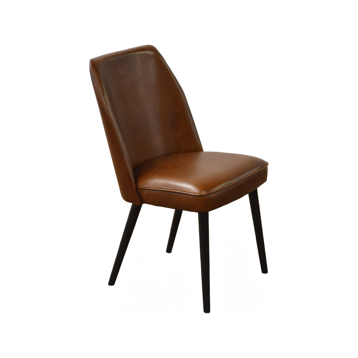 Dining chair in light brown buffalo leather with an upright profile