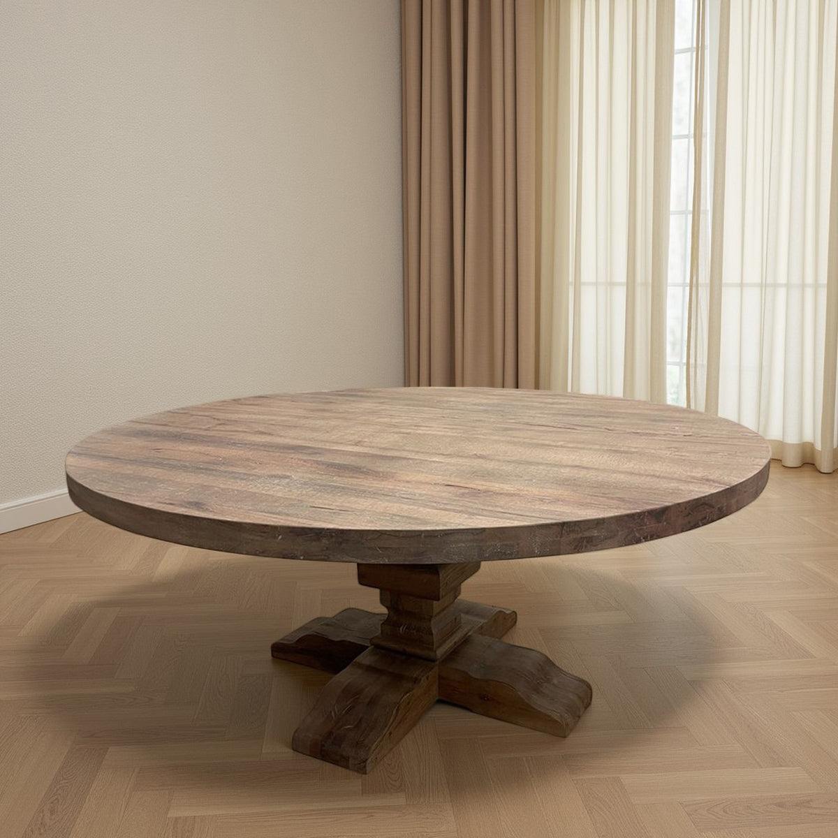 Paris Round Dining Table, Large in Rustic Oak