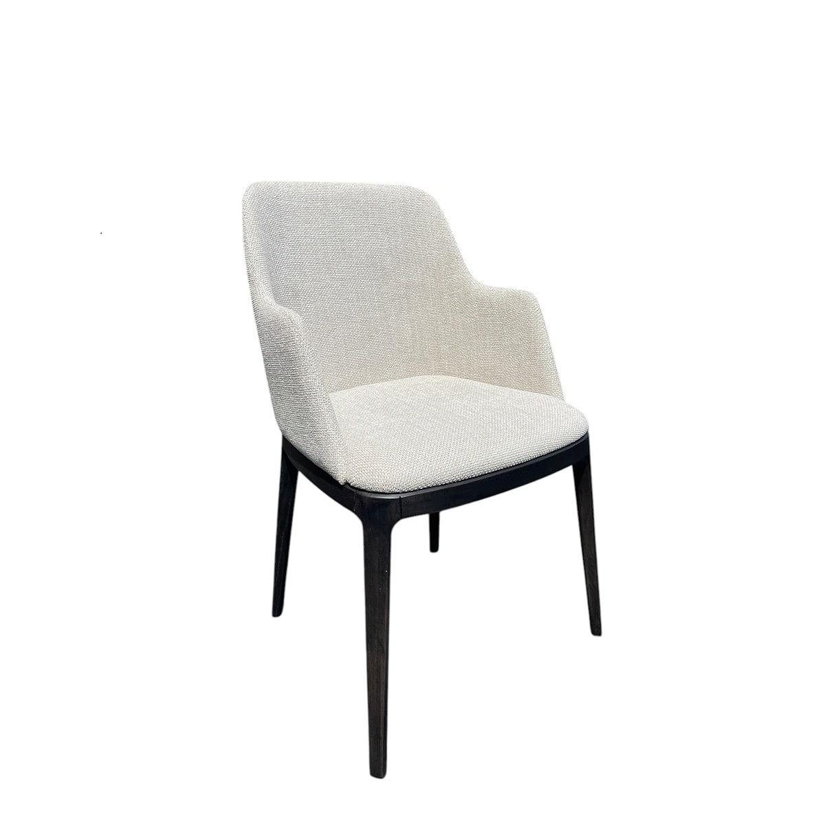 Compact dining armchair in natural upholstery with arms on a birch frame